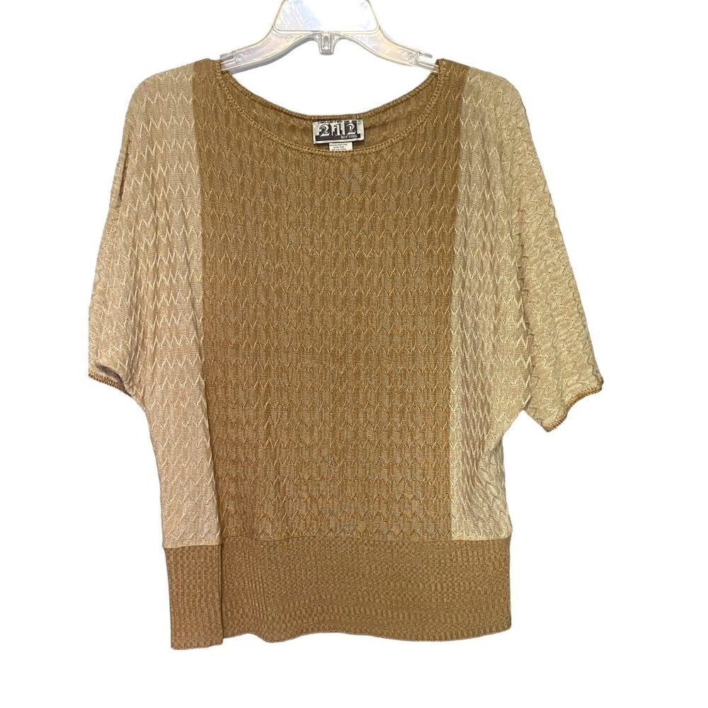 212 New York Tan & Beige Dolman Sleeves Knit Pull Over Sweater Top Women's Large